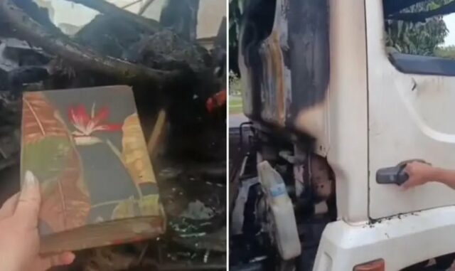 Bíblia permanece intacta após incêndio em caminhão