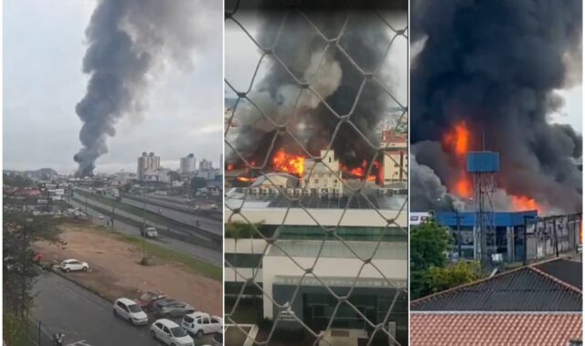 Incêndio em galpão provoca evacuação de prédio em Santa Catarina